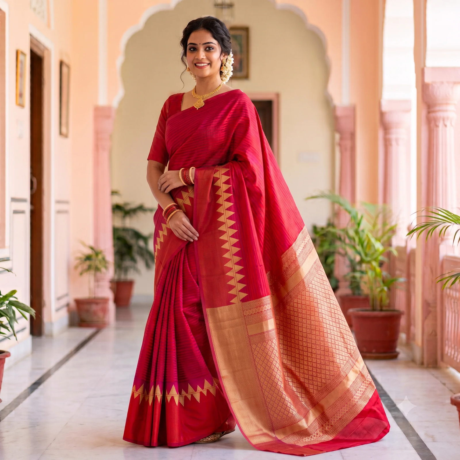 Emerald Green Brocade Silk Saree - Texture Showcase