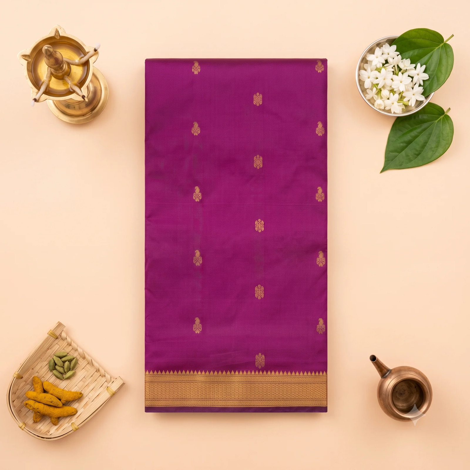 Yellow Printed Silk Saree - Texture Showcase