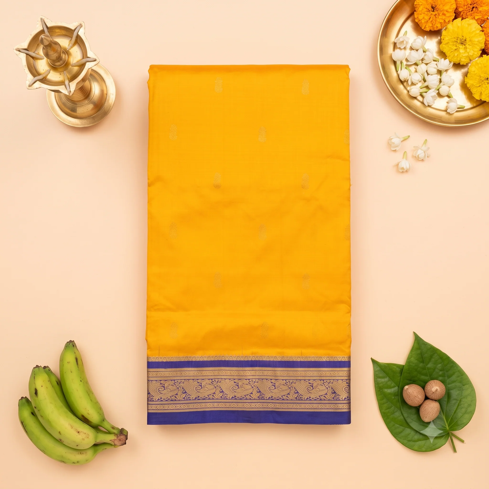 Mustard Bridal Silk Saree