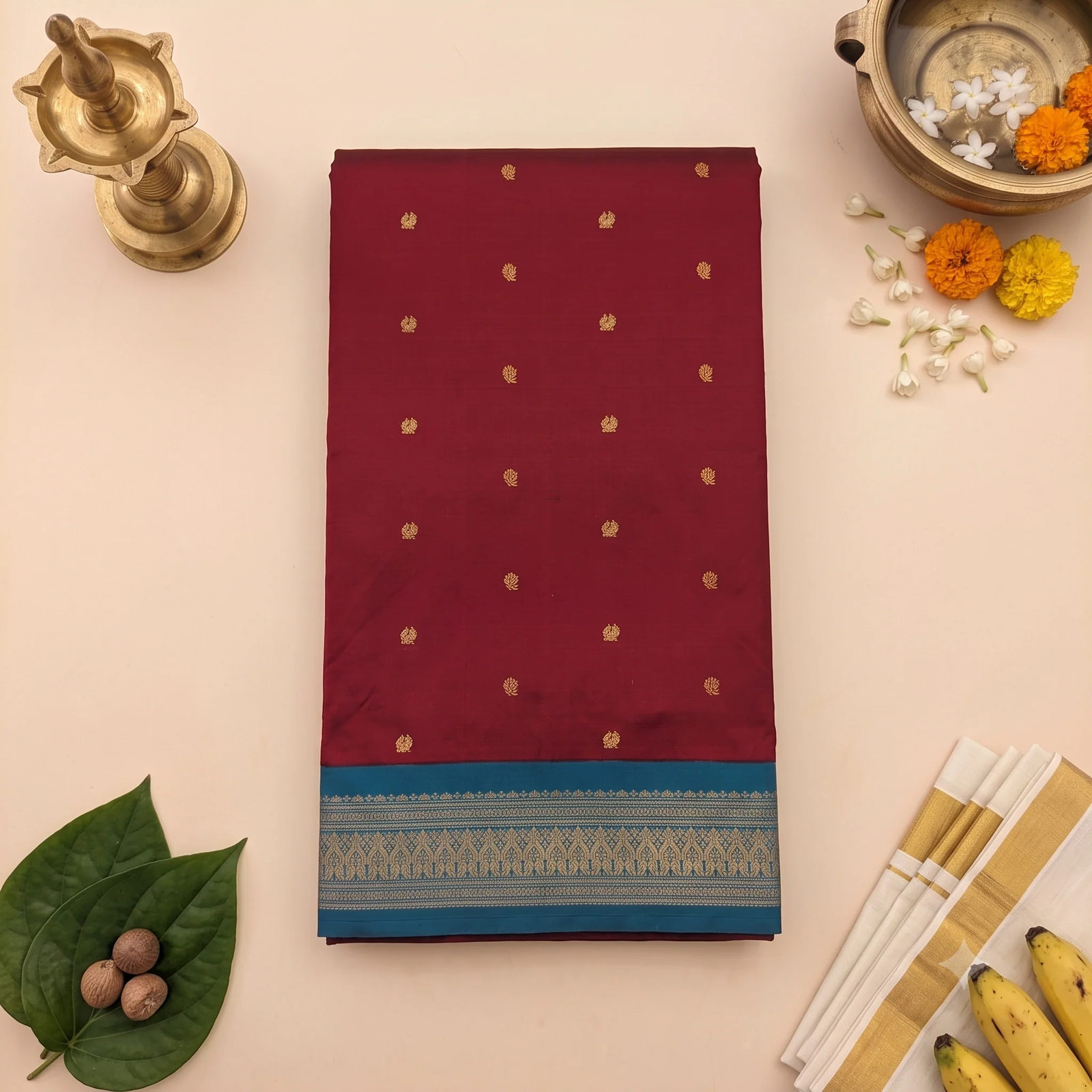 Cream Art Silk Saree
