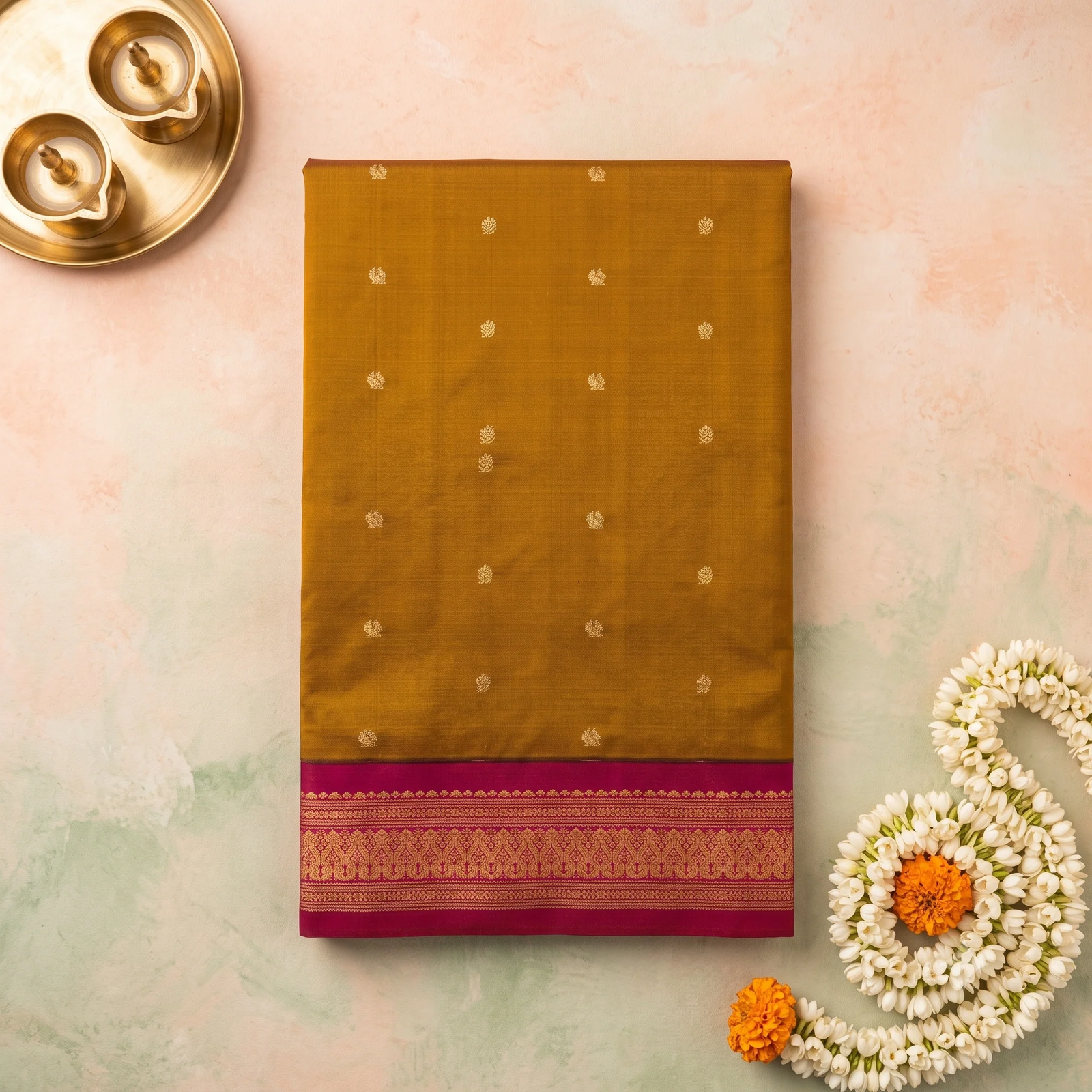 Mustard Bridal Silk Saree - Texture Showcase
