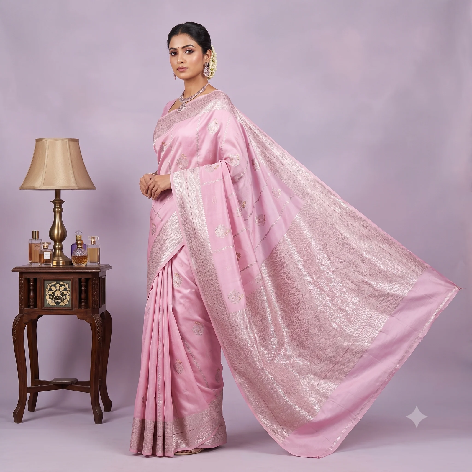 Purple Zari Silk Saree (Bridal Combo Set)