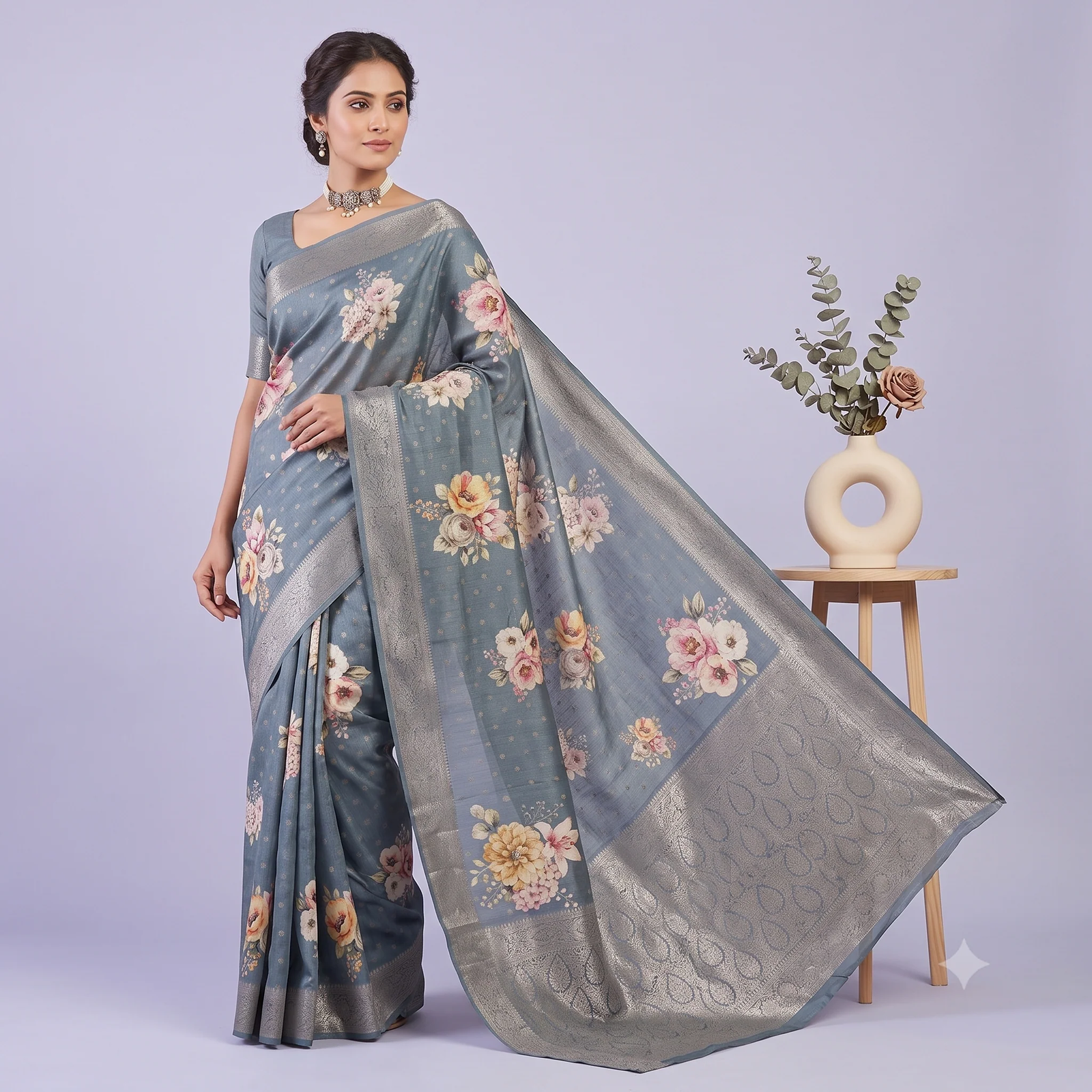Royal Blue Soft Silk Saree - Pallu & Border Detail