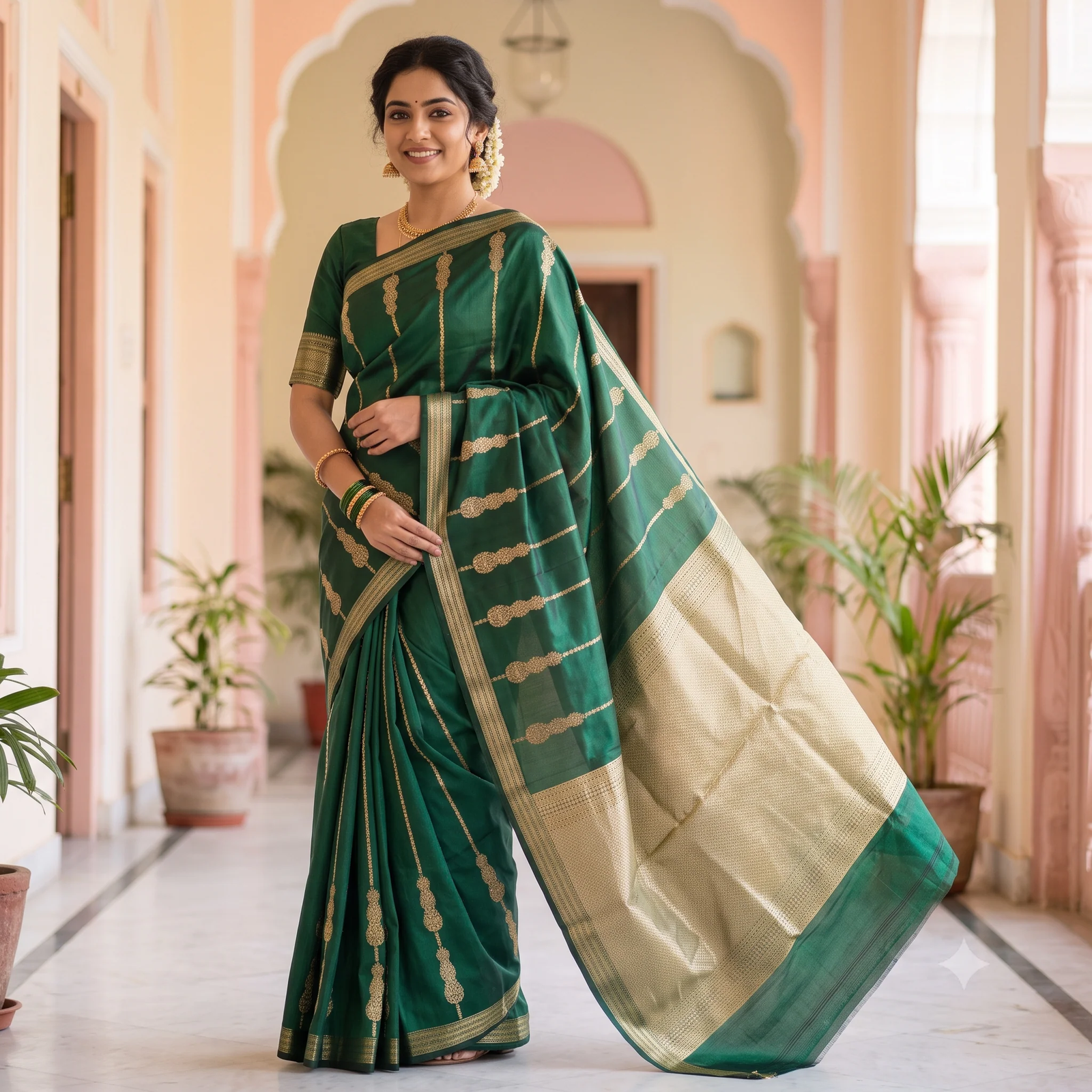 Teal Tissue Silk Saree - Texture Showcase