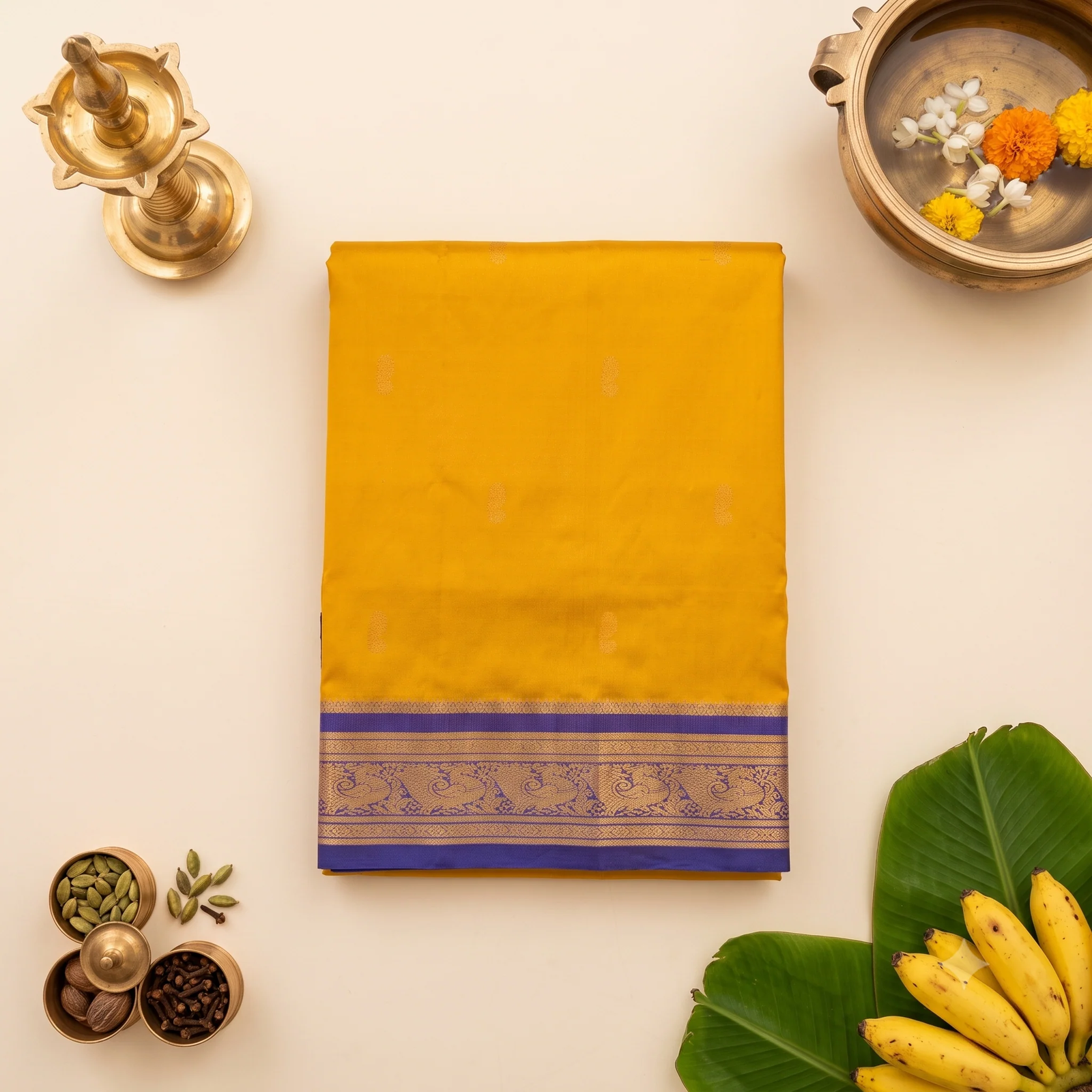 Emerald Green Brocade Silk Saree - Pallu & Border Detail