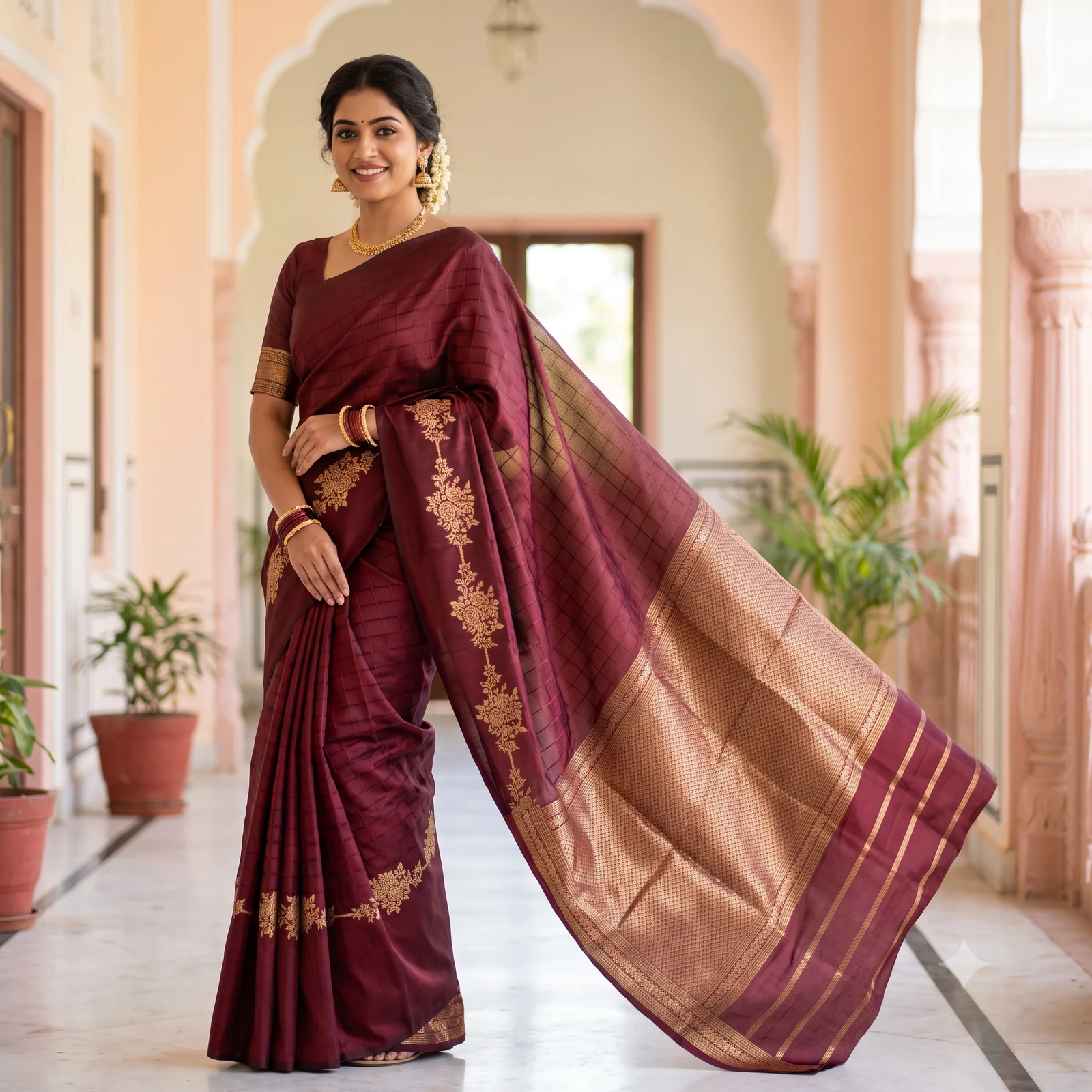 Pink Designer Silk Saree - Pallu & Border Detail