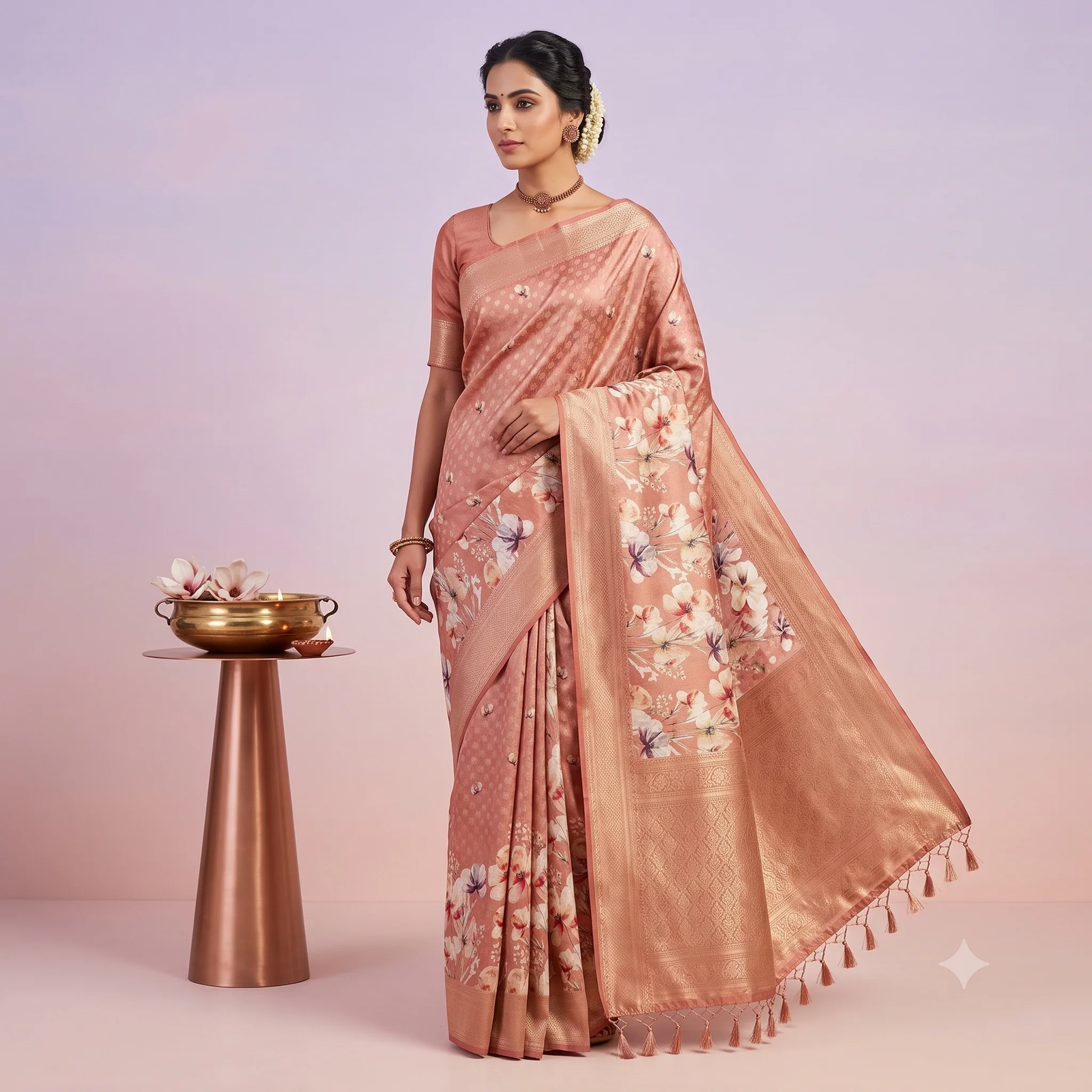 Yellow Printed Silk Saree