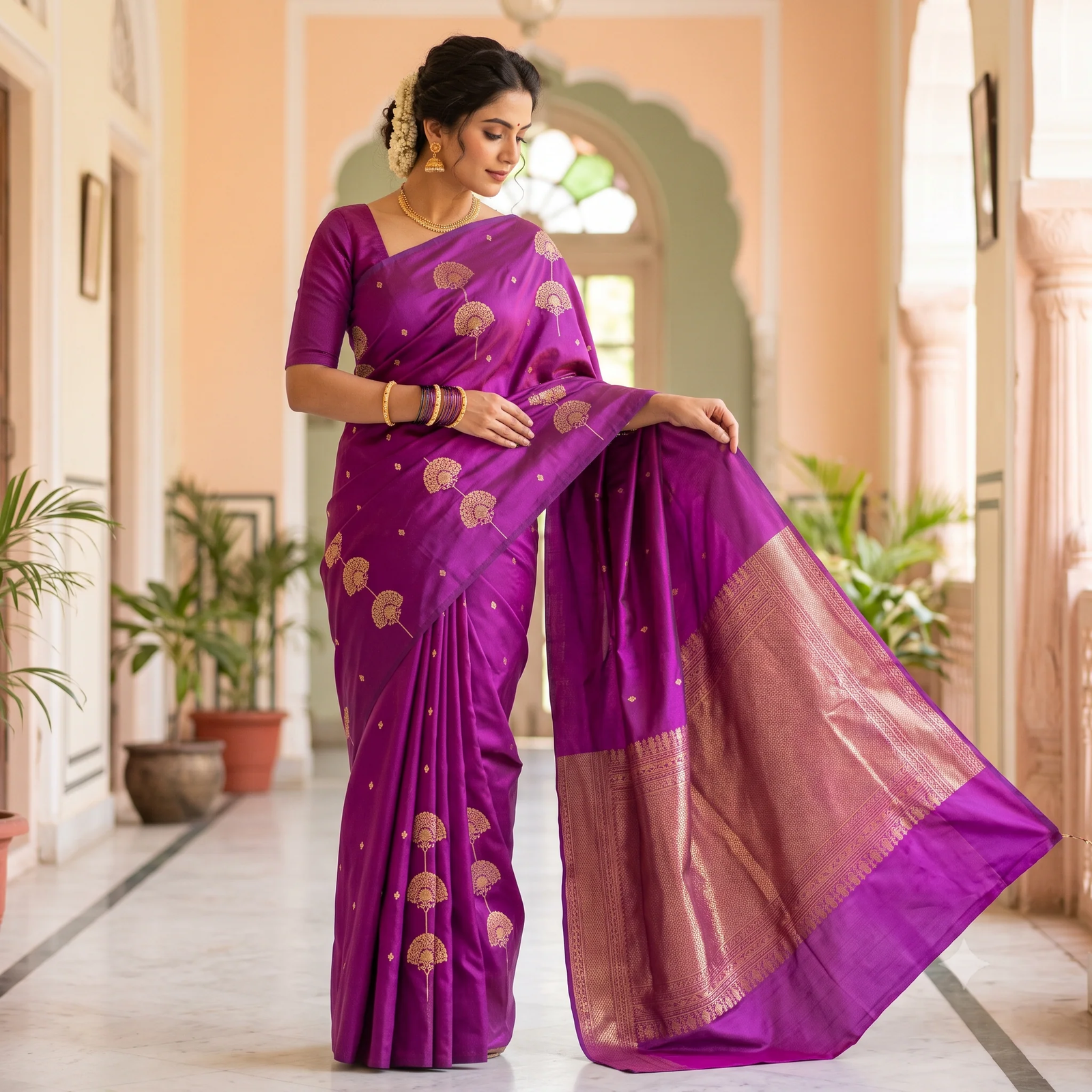 Black Silk Cotton Saree (Bridal Combo Set)