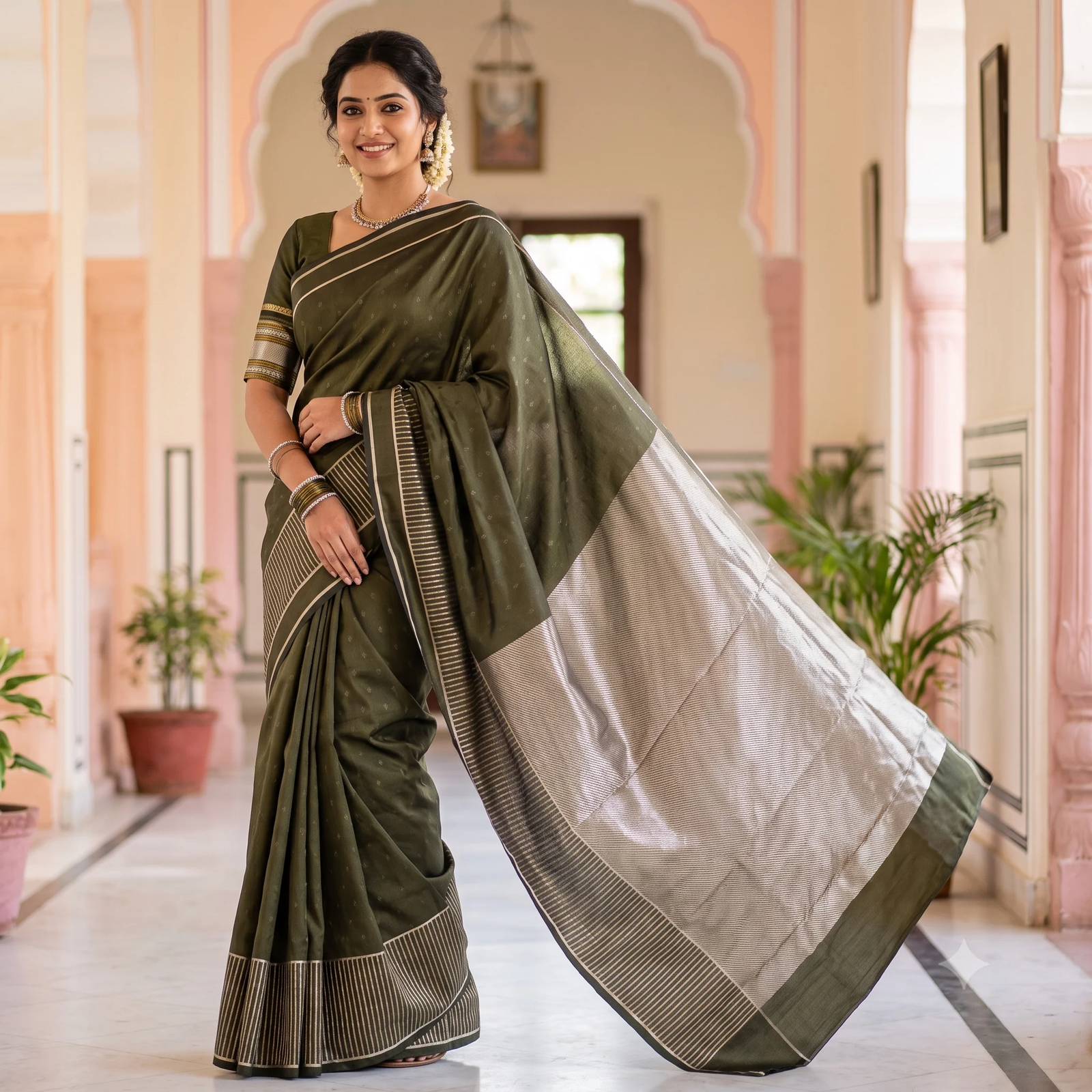 Mustard Bridal Silk Saree - Pallu & Border Detail