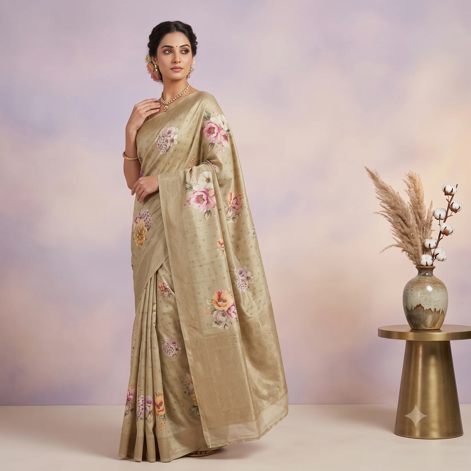 Ivory Linen Saree