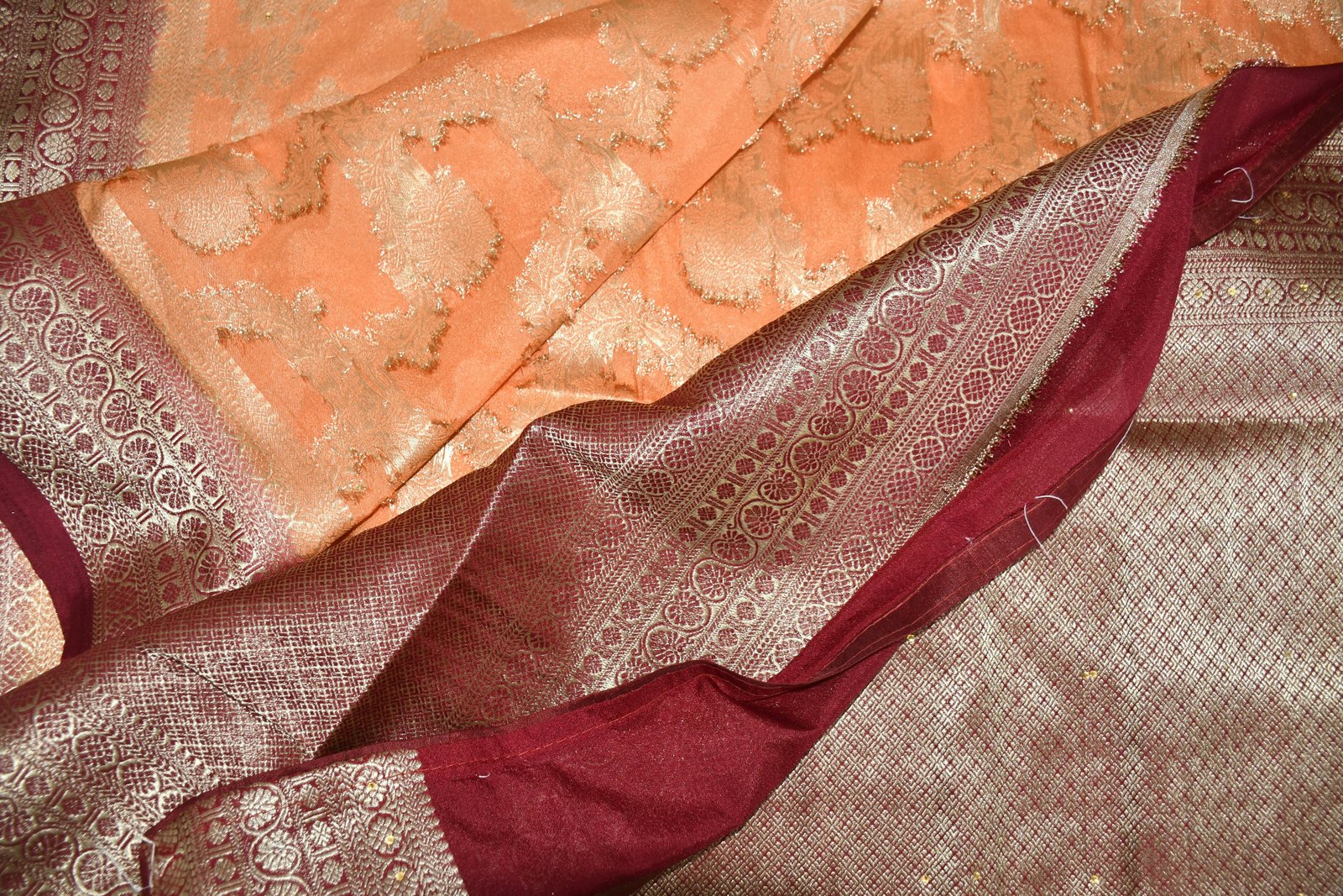 Wine Georgette Saree - Pallu & Border Detail