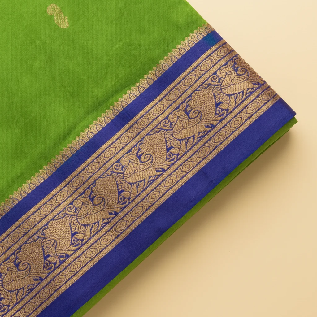 Magenta Kanjivaram Silk Saree (Bridal Combo Set) - Pallu & Border Detail