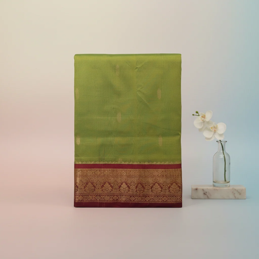 Yellow Printed Silk Saree - Pallu & Border Detail